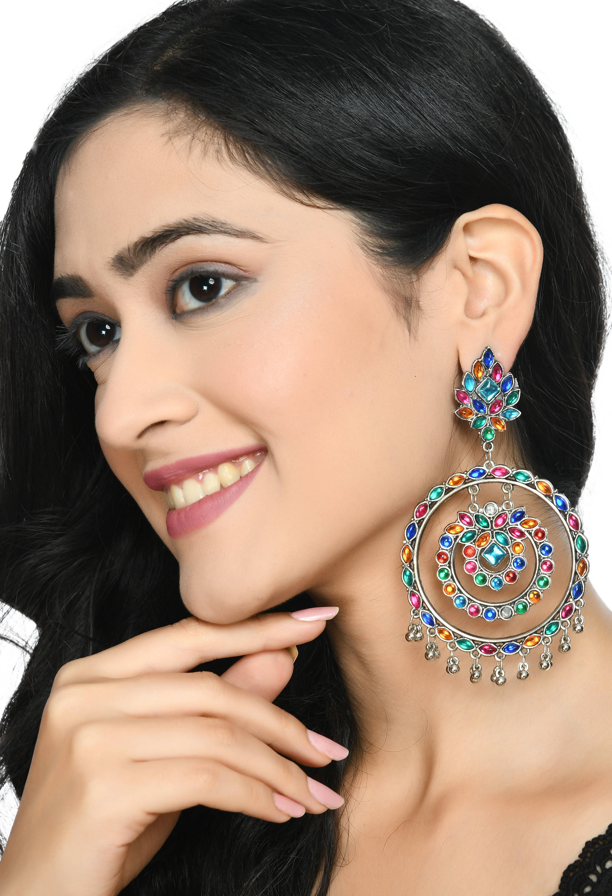 Mominos Fashion Johar Kamal Women's Multi Colour Kundan Circles Earrings