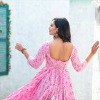 Partywear Designer Digital Printed Light pink Pure Maslin Gown - Anbazaar | Grocsy