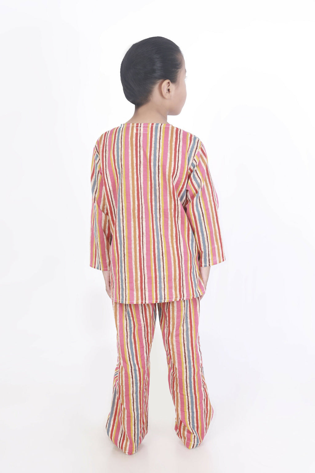Breathables Kids Cotton Stripes Print Kurta Pyjama Night Suit - Multicolor | Grocsy