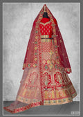 Red Velvet Cord Embroidery With Beads & Stones Lehenga Choli - Nimaya Tyohar | Grocsy