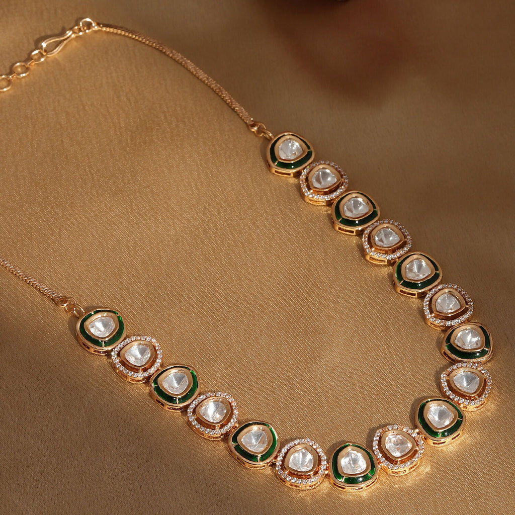 Kundan and Diamond Neckpiece with Meenakari (Gold) - Ruby Raang | Grocsy