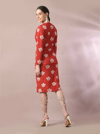 Myshka Women's Rust Printed Round Neck Party Top With Skirt Co-ord set | Grocsy