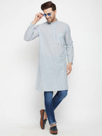 Even Apparels Grey Pure Cotton Men's Long Kurta With Band Collar | Grocsy