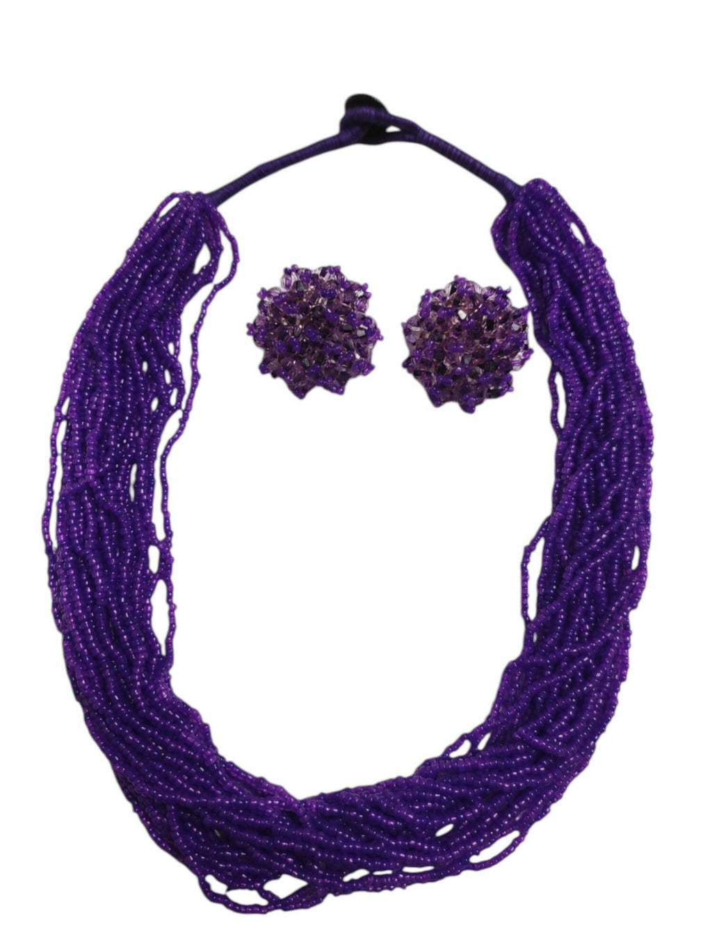Inhanns Vibrant Handmade 20 Layers Beaded Necklace With Matching Earrings - Purple | Grocsy