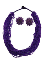 Inhanns Vibrant Handmade 20 Layers Beaded Necklace With Matching Earrings - Purple | Grocsy