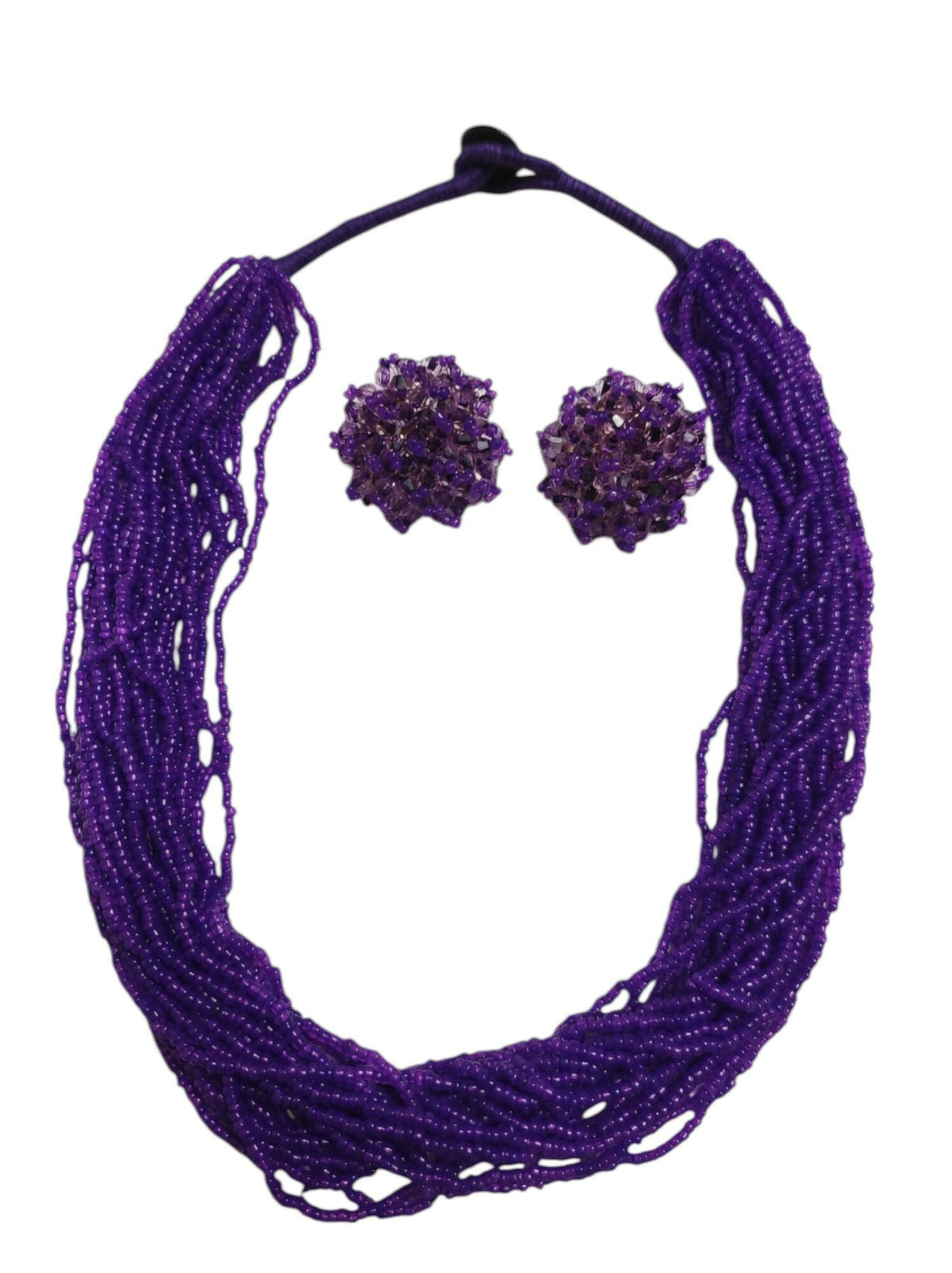 Inhanns Vibrant Handmade 20 Layers Beaded Necklace With Matching Earrings - Purple | Grocsy