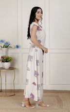 Miravan Womens Off-White Animal Printed Asymmetric Neck A-Line Maxi Dress | Grocsy