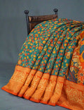 Shades Of Rama Green Kalamkaari Design Semi Chanderi Saree With Contrast Blouse By Gayathri Reddy Designer Studio | Grocsy