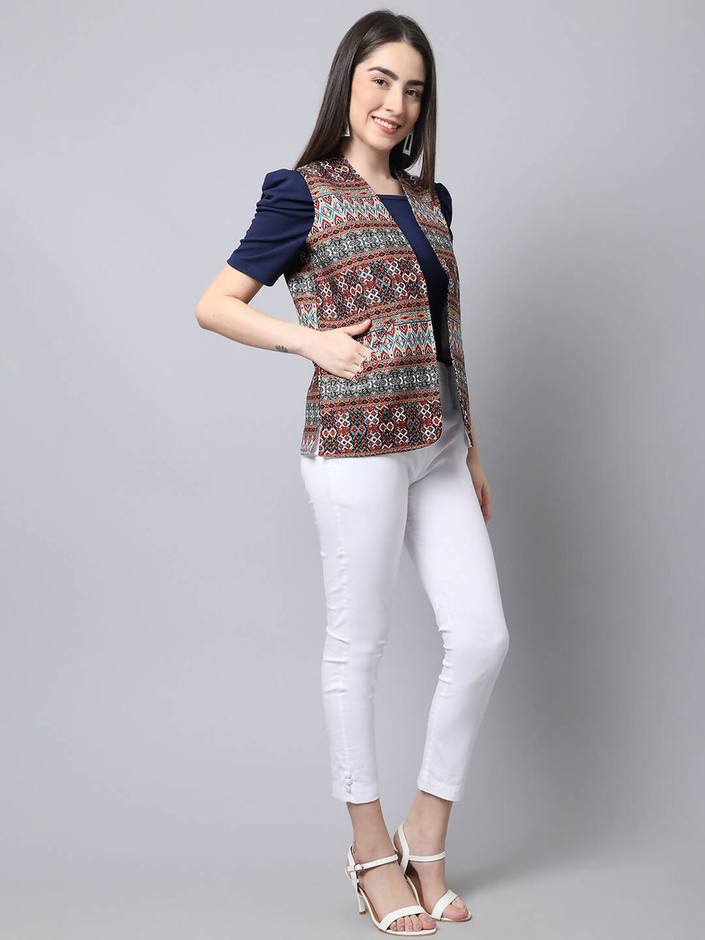 Even Apparels Brown 100% Polyester Open Front Women's Waistcoat | Grocsy