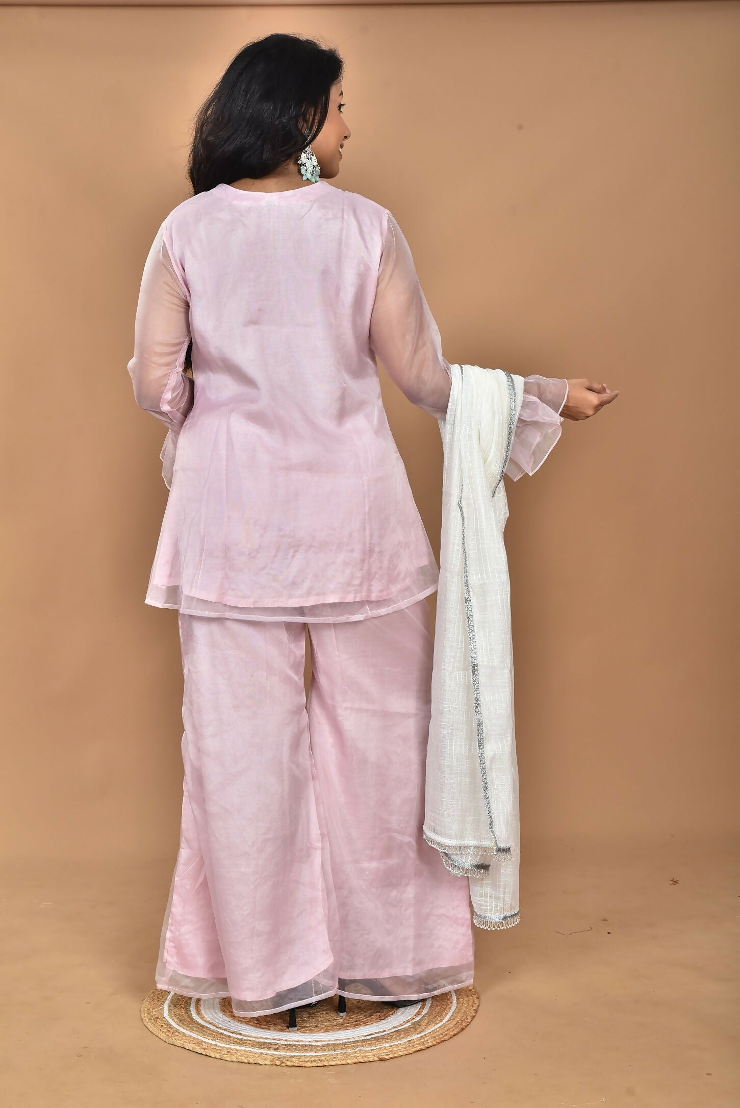 Morchari Women And Hand Embroidery Palazzo Set-Pink | Grocsy