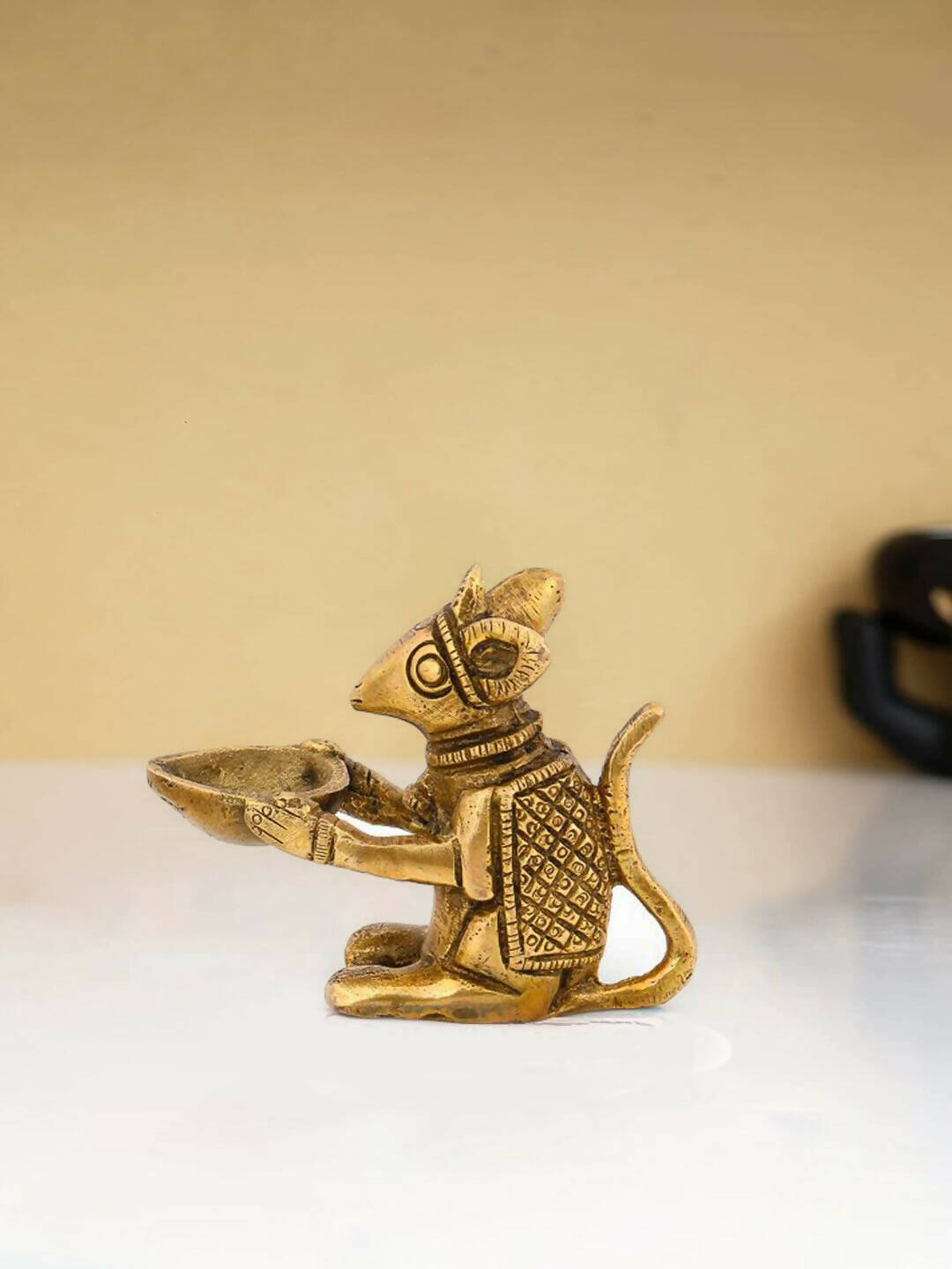 CraftVatika Gold Toned Brass Mouse Shaped Holding Diya | Grocsy