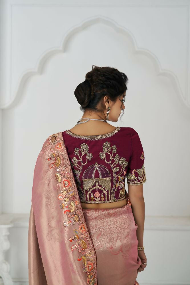 Kesar Fab Prettt Pink Color With Multi-Thread And Sequins Embroidery For Wedding Saree | Grocsy