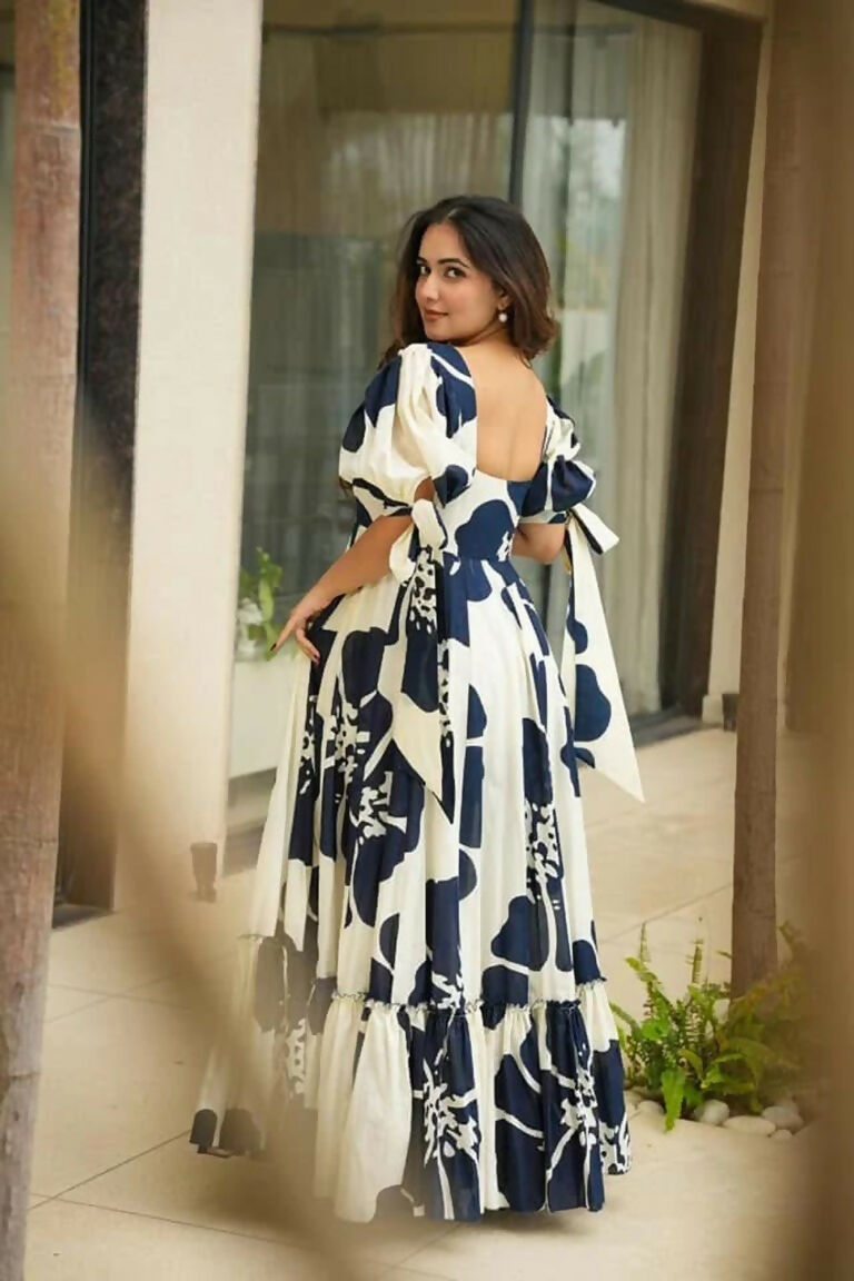 Aayaa Designer Cambric Cotton Printed Full Flaired Gown - Multi Color | Grocsy