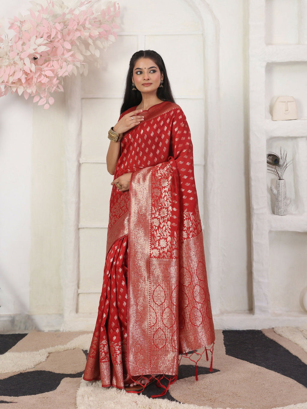 Shree Shyam Fashion Lichi Silk Red Saree | Grocsy