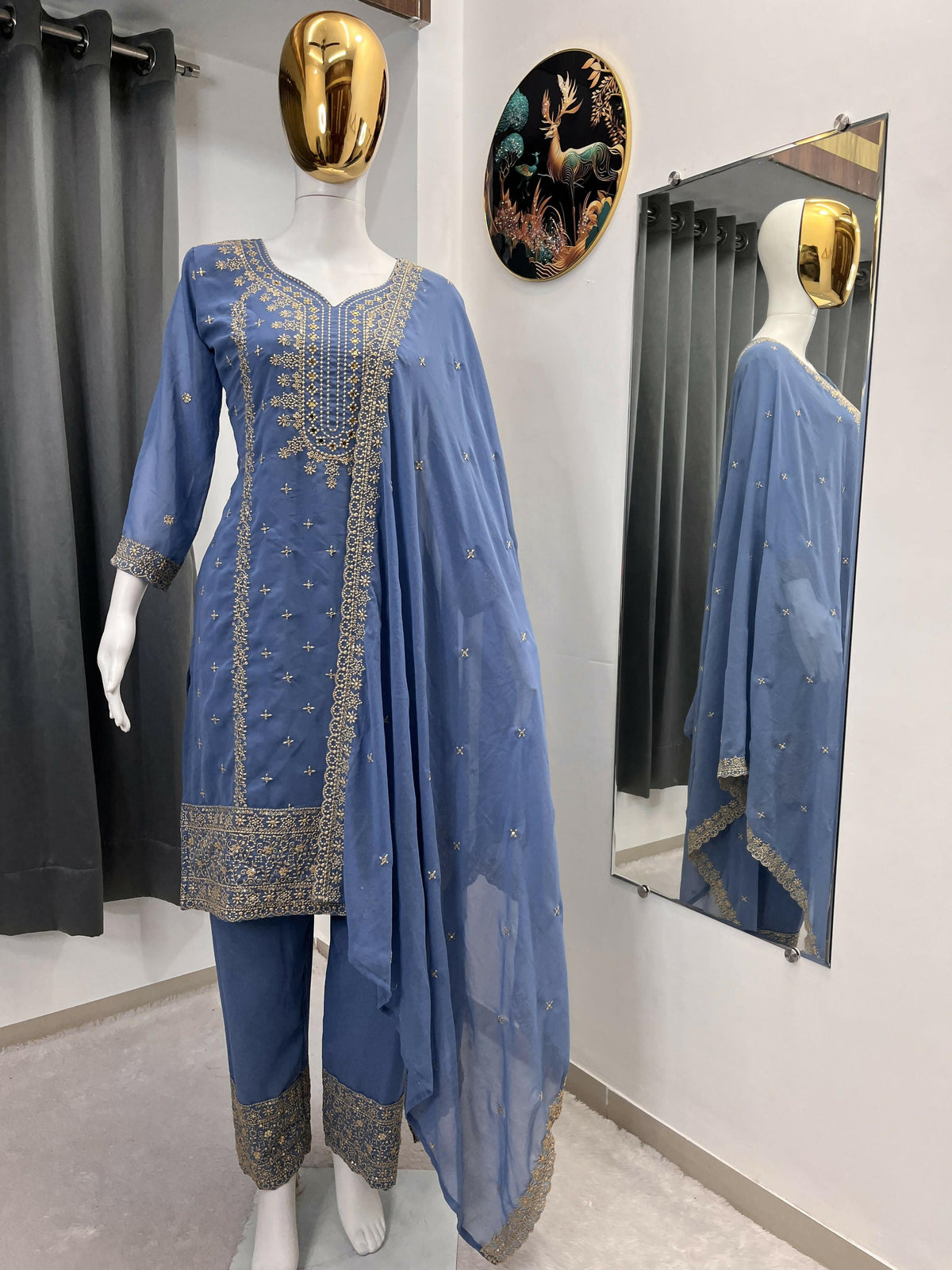 Teeya Creation Lavender Color Faux Georgette Embroidery Work Party Wear Salwar Suit | Grocsy