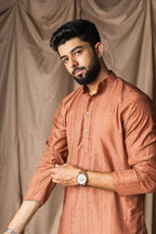 Reddish Orange Rayon Thread Embroidery Work Kurta Set - Mahotsav | Grocsy