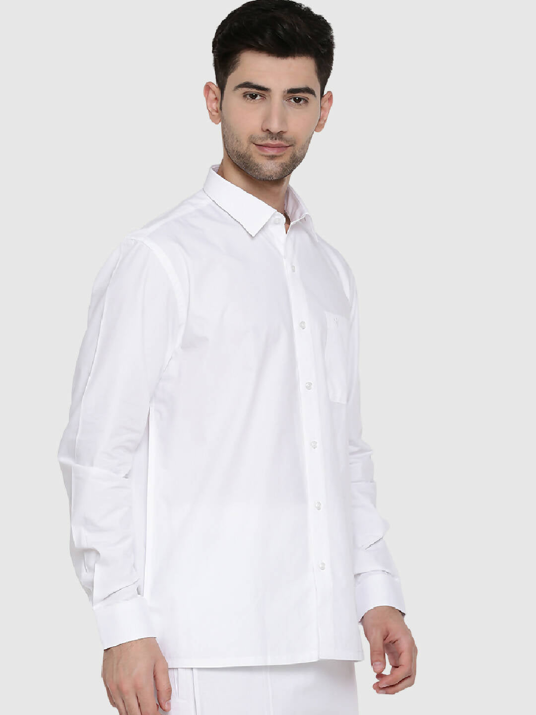 Ramraj Cotton Mens Full Sleeve Formal Poly Cotton White Shirt | Grocsy