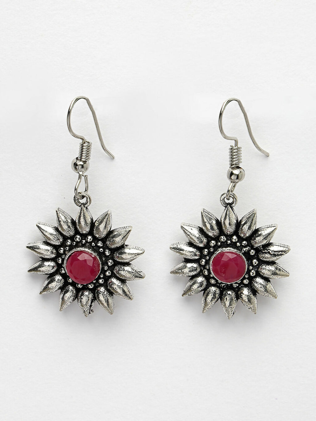 NVR Women's Silver-Toned Artificial Stones German Silver Oxidised Drop Earrings | Grocsy
