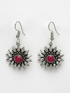 NVR Women's Silver-Toned Artificial Stones German Silver Oxidised Drop Earrings | Grocsy