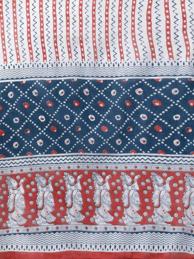 Yufta Women Blue & White Printed Pure Cotton Kurta with Palazzo & With Dupatta | Grocsy