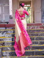 Shree Shyam Fashion Cream Soft Silk Saree | Grocsy