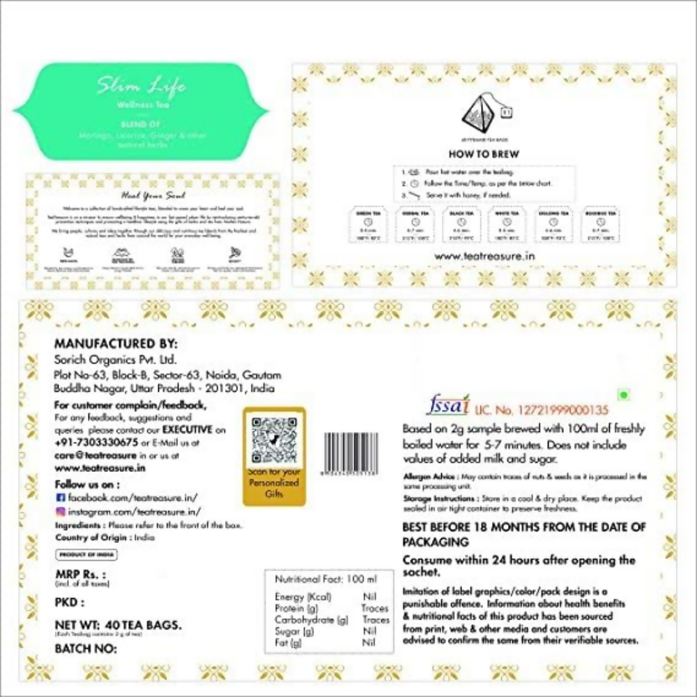 Tea Treasure Slim Life Tea Bags | Grocsy