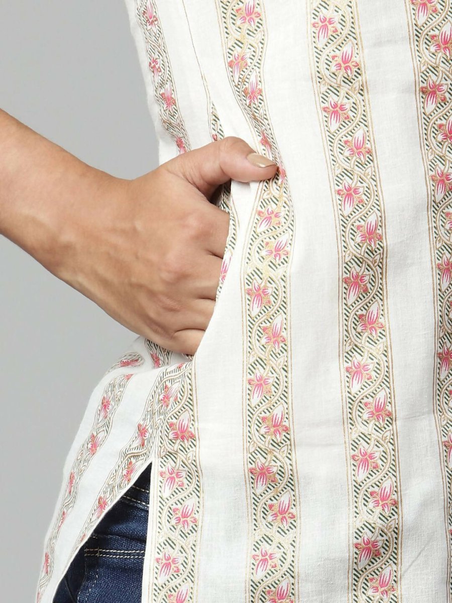 Ahalyaa Womens Off White Color Pure Cotton Printed Kurtas | Grocsy