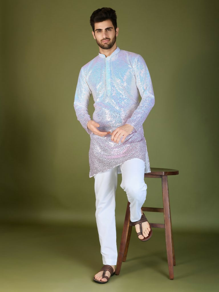 Vastranavya Ombre Pink Premium Real Georgette Thread Sequence & Embroidery work Kurta | Grocsy