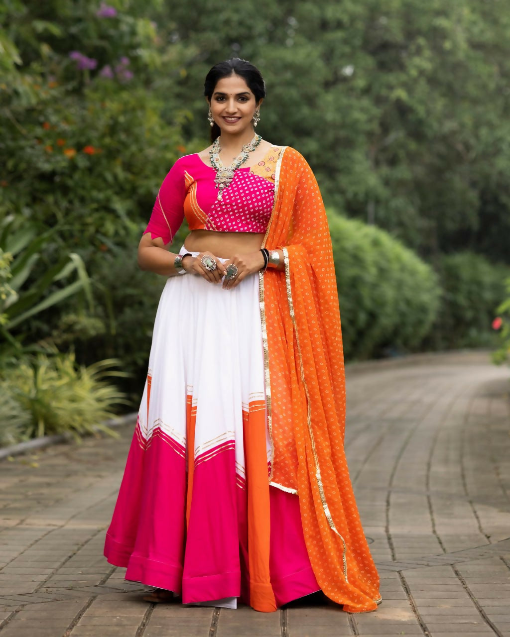 Yash Enterprise Orange Rayon Cotton Embroidery Semi Stitched Navratri Top Chaniya Choli | Grocsy
