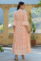 Juniper Women's Peach Cambric Floral Printed Maxi Tiered Dress | Grocsy