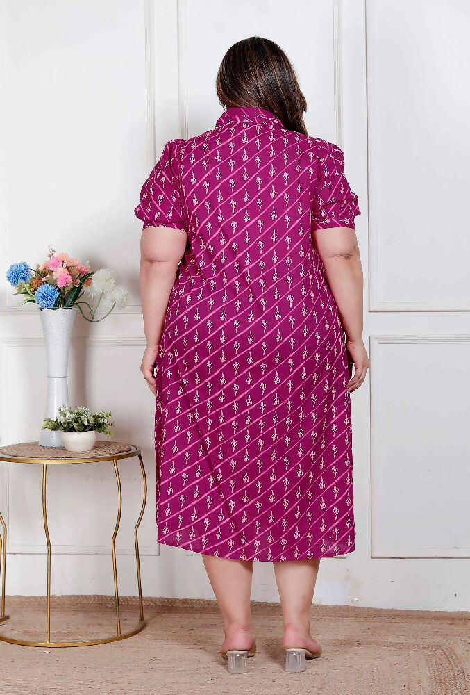 Miravan Plus Size Womens Magenta Floral Printed Cotton Dress With One Side Pocket | Grocsy