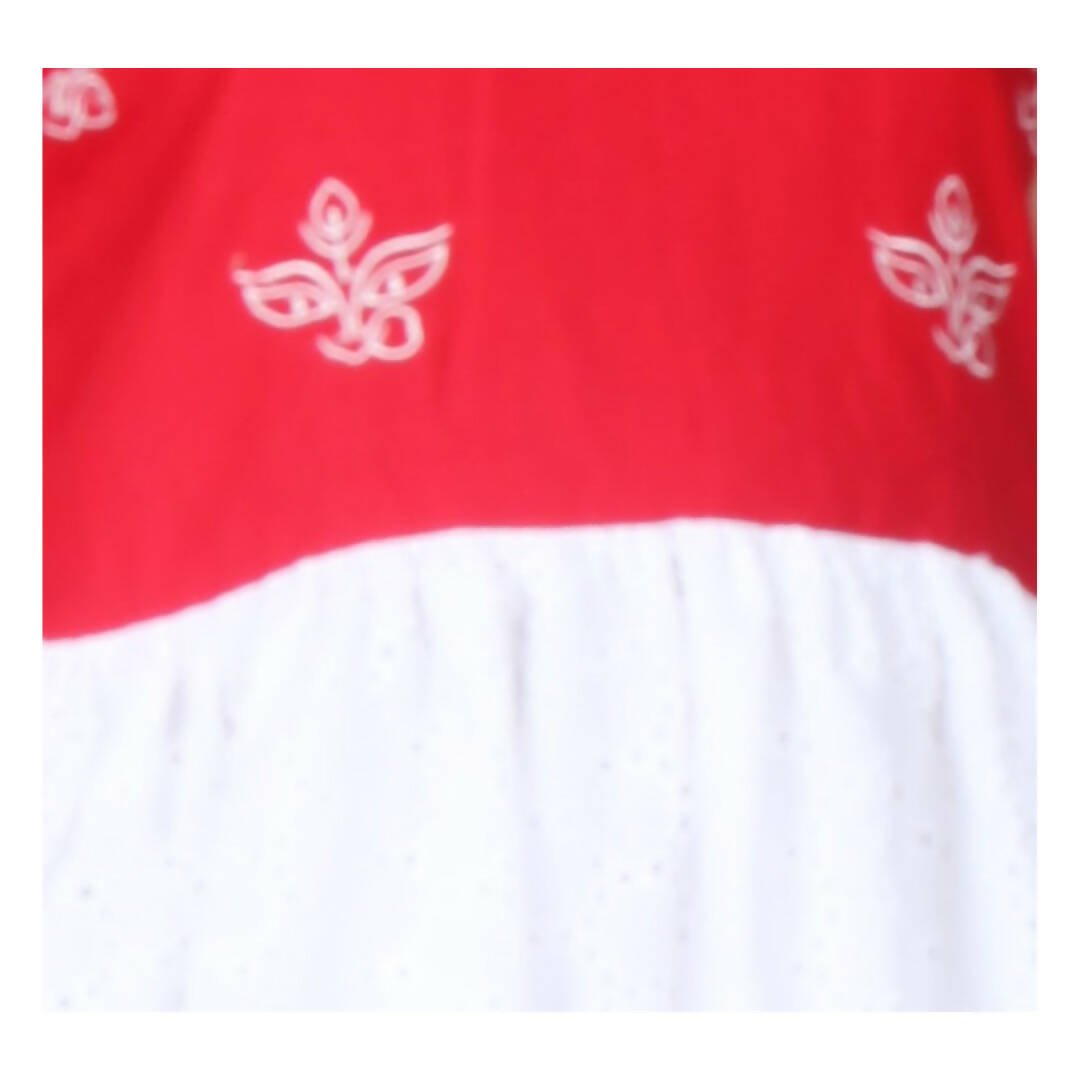 Akarshan Pure Cotton Frock Style Kurti with Leggings Set - Red & White | Grocsy