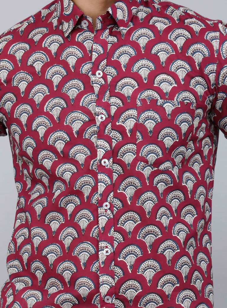 Miravan Men's Cotton Maroon Floral Printed Slim Fit Shirt | Grocsy