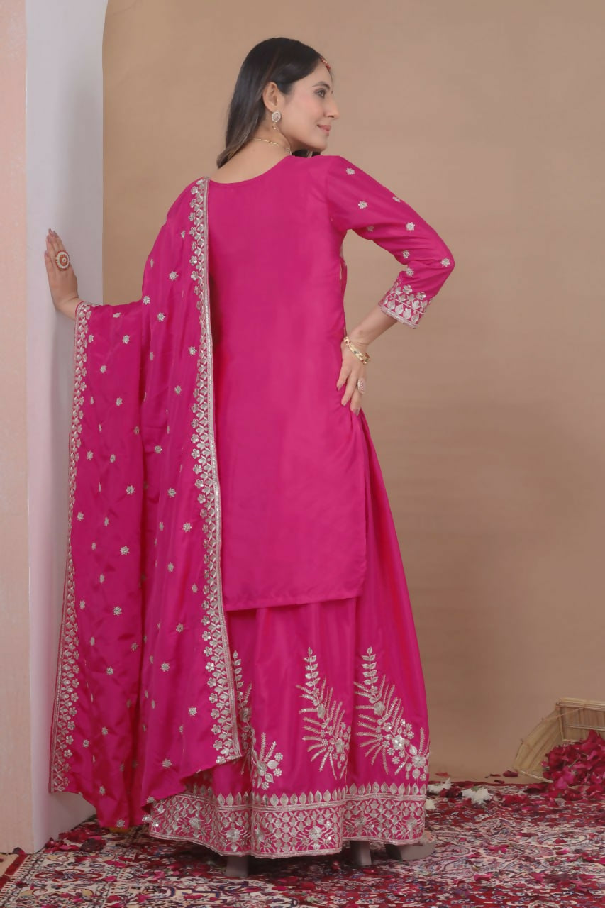 Teeya Creation Pink Color Natural Crepe Silk Wedding Wear Trending Salwar Suit | Grocsy