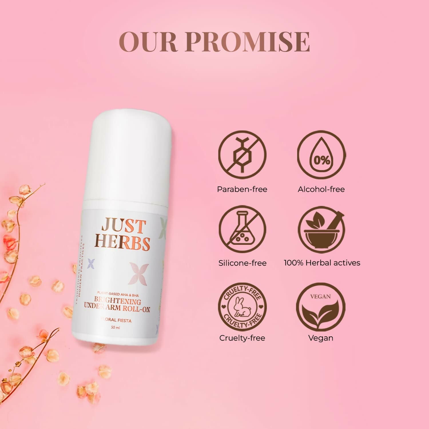 Just Herbs Under Arm Roll On For Women Floral Fiesta Long Lasting and Refreshing Women Deodorant | Grocsy
