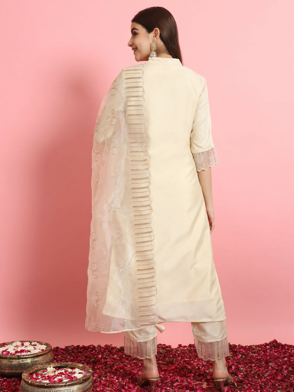 Vellora Elegant Beige Silk Blend Casual Wear Embroidered Salwar Suit | Grocsy