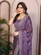 Teeya Creation New Trendy Stylish Party Wear Silk Saree-Lavender | Grocsy