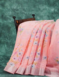 Baby Peach Floral Print Semi Chanderi Saree By Gayathri Reddy Designer Studio | Grocsy