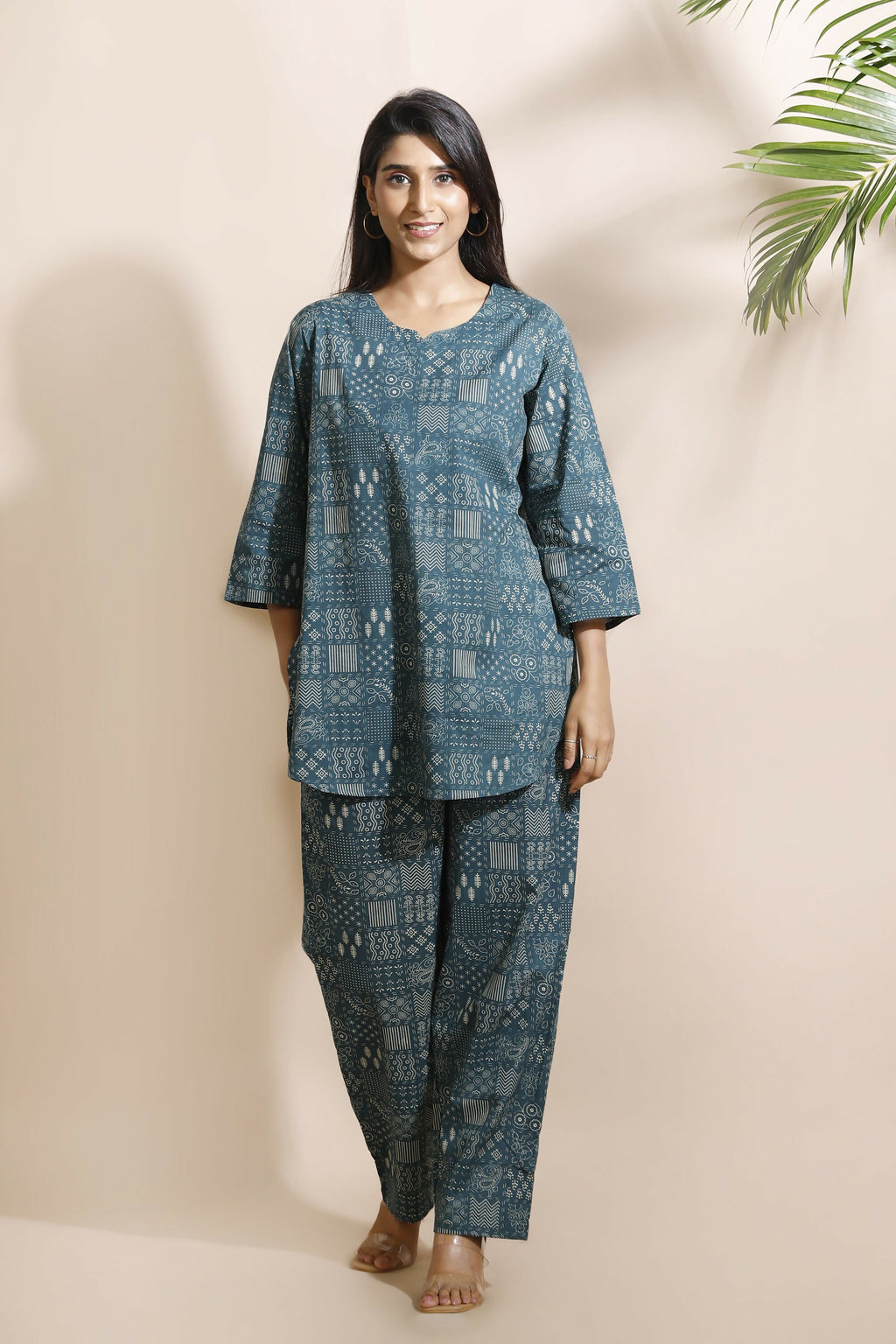 Breathables Abstract Green Cotton Kurta & Pant Co-Ord Set | Grocsy