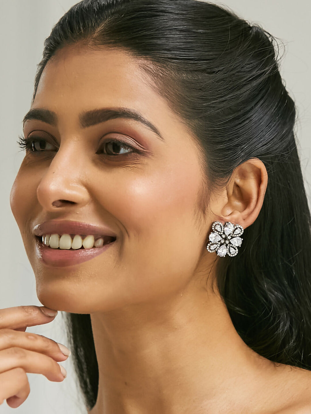 Nuyug 22K Gold-Plated Crystal & Zircon Stone Studded Floral Studs | Grocsy
