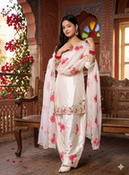 Teeya Creation Off-White Patiala Salwar Suit With Floral Embroidery | Grocsy