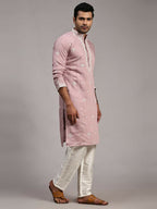 Pink Silk Designer Embroidery Work Men's Rajwadi Kurta Set - Mahotsav | Grocsy