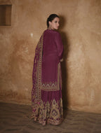 Anaita Purple Silk Readymade Palazzo Suit with Swarovski Work | Grocsy