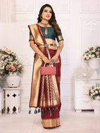 Anaita Brown Soft Silk With Zari Weaving Borders Saree With Blouse | Grocsy