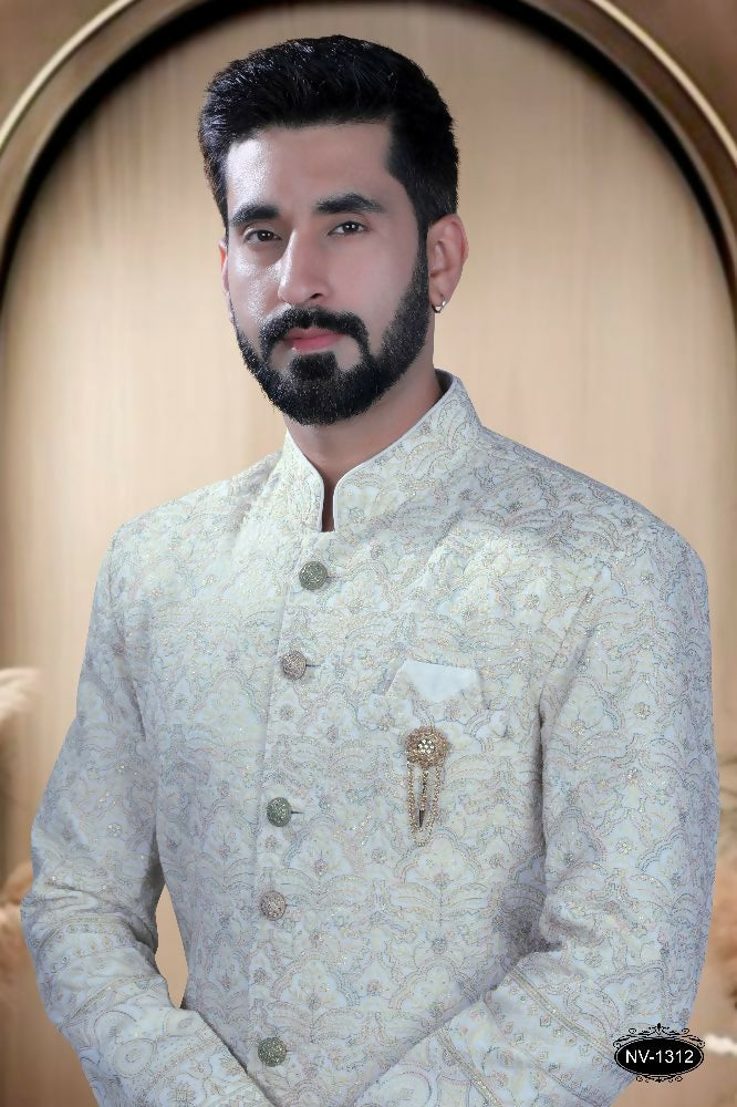 Joban Fashion Men's White Base Georgette Kurta with Pyjama | Grocsy