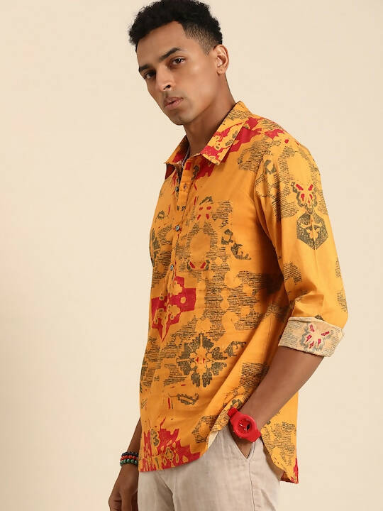 Mustard Men Pure Cotton Relaxed Opaque Printed Casual Resort Shirt - Mahotsav | Grocsy