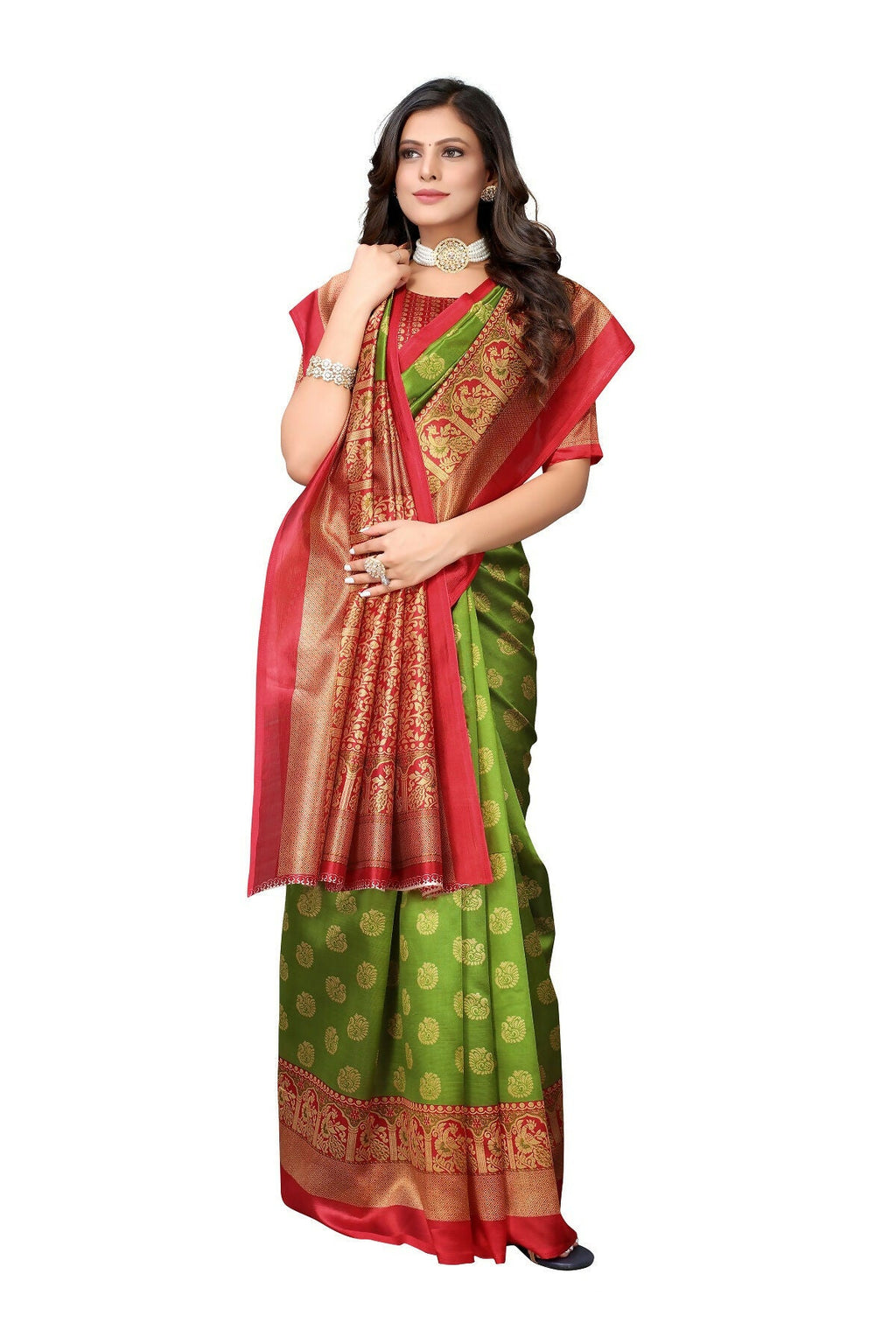 Vamika Green Printed Art Silk Saree | Grocsy