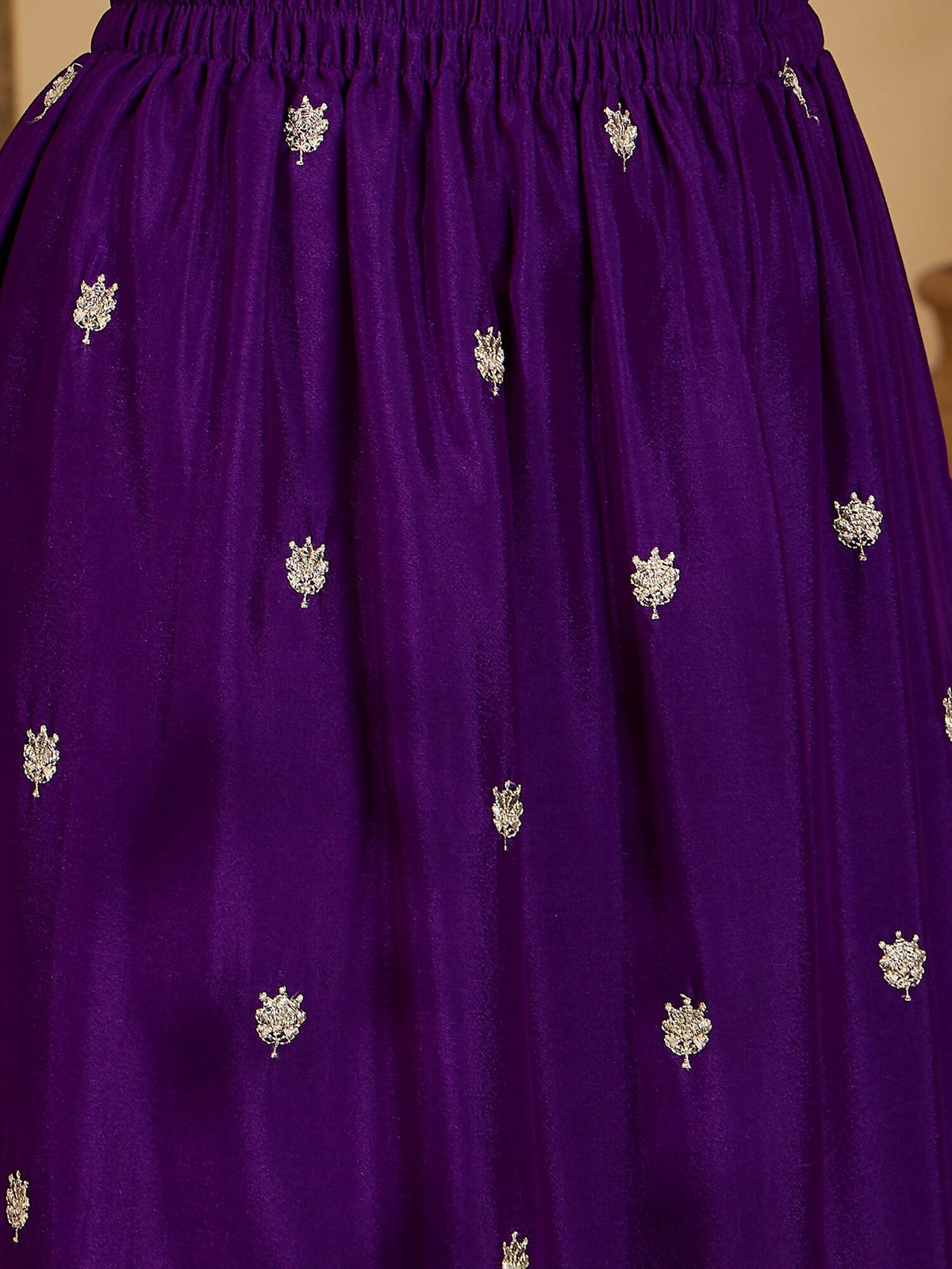 Joban Fashion Embroidery Purple Chinon Silk Kurta Set | Grocsy