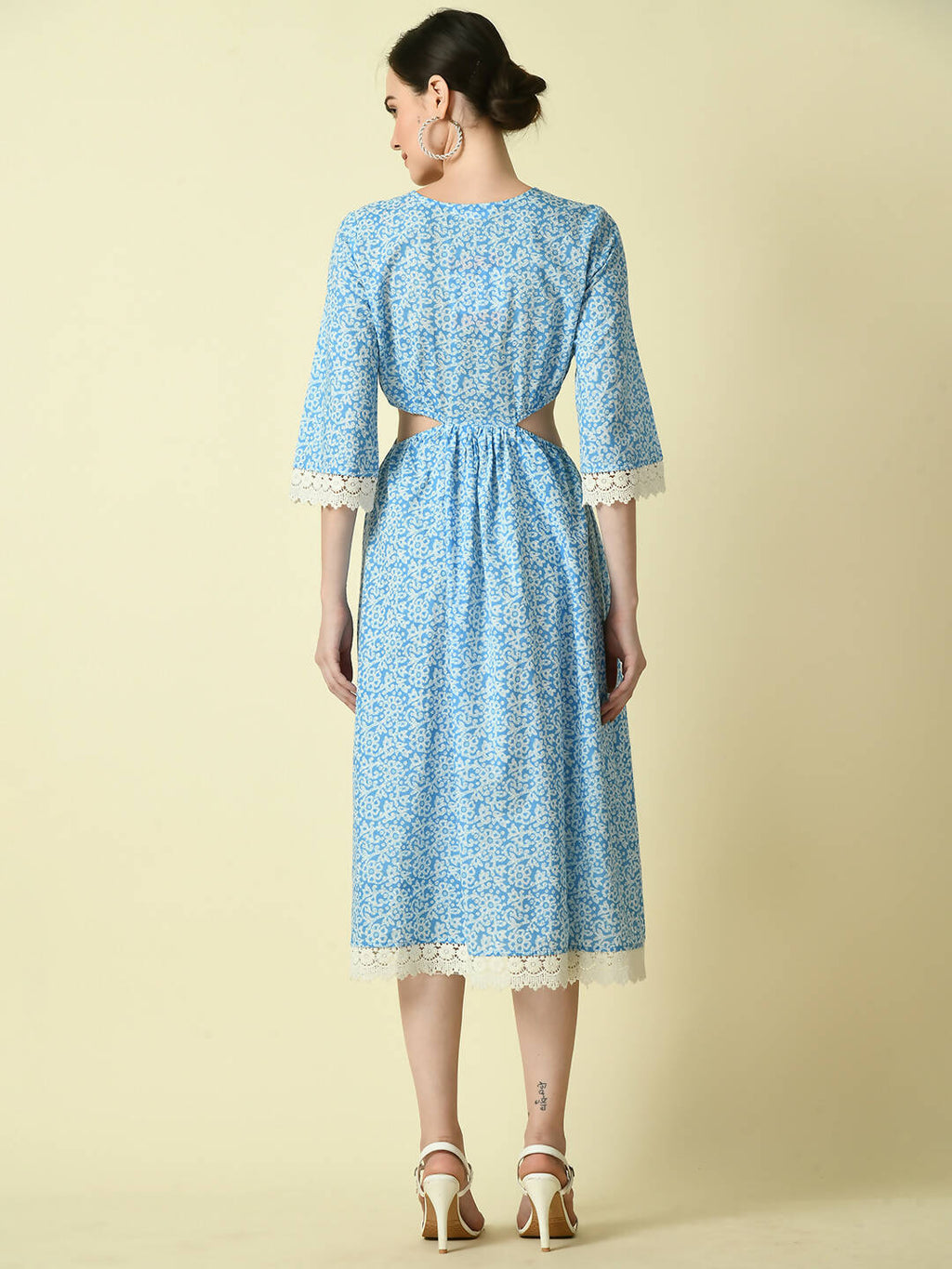 Myshka Women's Blue Floral Printed Fit and Flare Dress | Grocsy