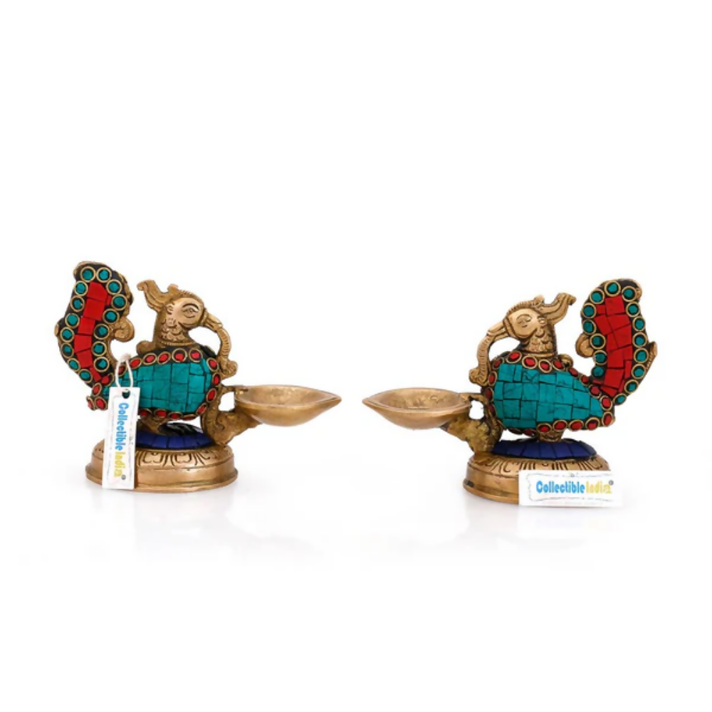 CraftVatika Brass Pair Of Peacock Diya Stand Showpiece | Grocsy